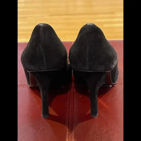 GIUSEPPE ZANOTTI Vintage Black Suede Cutout Pumps Buckle Unique 3” Heel Sz 39 - Picture 7 of 13